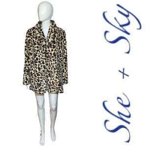 She + Sky Faux Fur Leopard Coat
